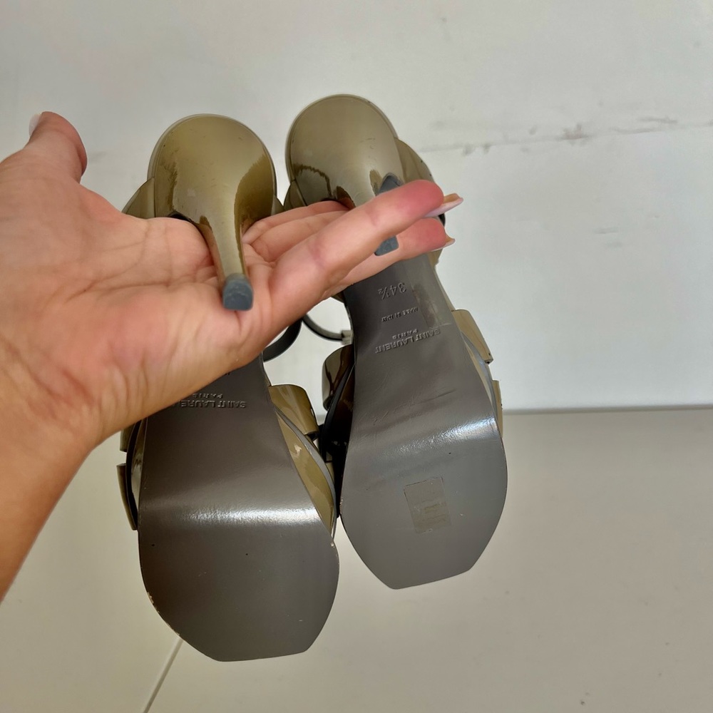 Yves Saint Laurent Women's Tribute Platform High Heel Sandals in Olive patent - Picture 5 of 6